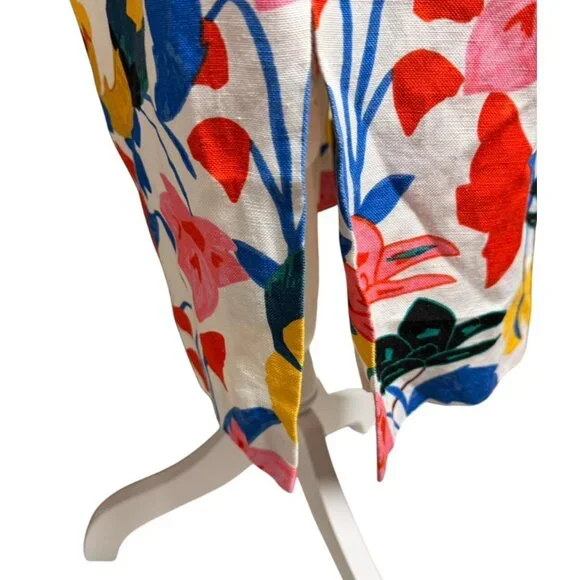 J.Crew Women’s Floral Midi Skirt White Multi-Color Pleated A-Line | Pockets | Si - Picture 3 of 9
